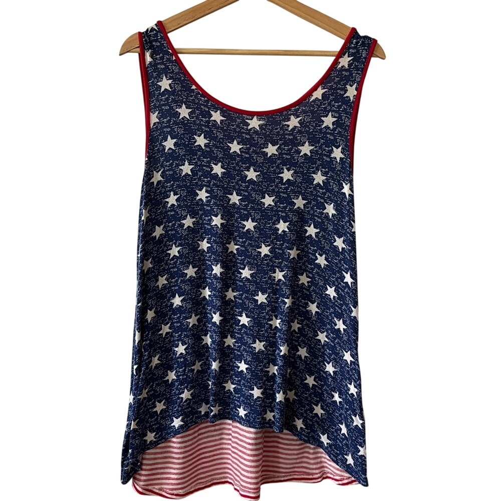 Vintage USA long tank top shirt American Flag women's Medium babydoll